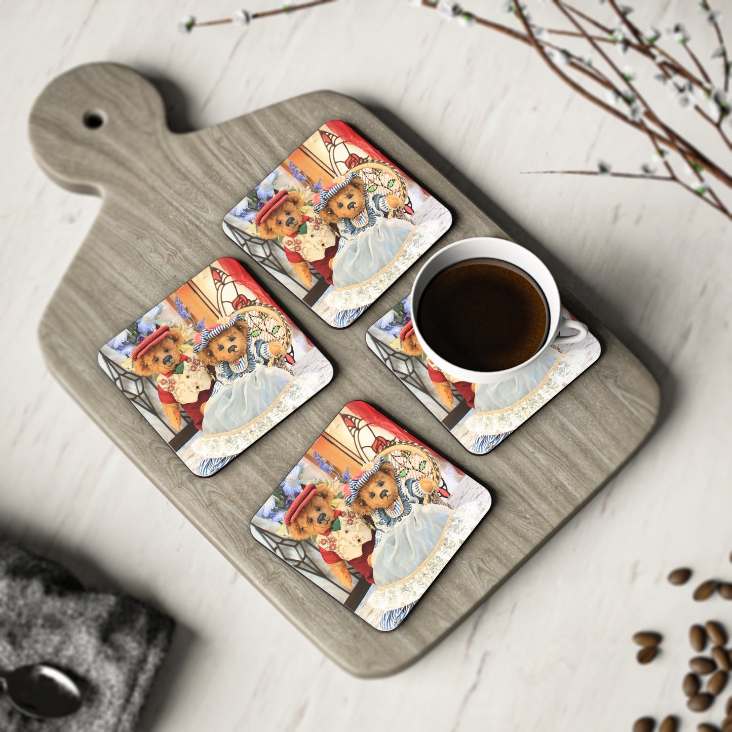 Charming Animal Coasters, Cute Bear Themed Drink Coasters, Home Bar Decor, Rustic Coaster Set, Unique Gifts for Animal Lovers
