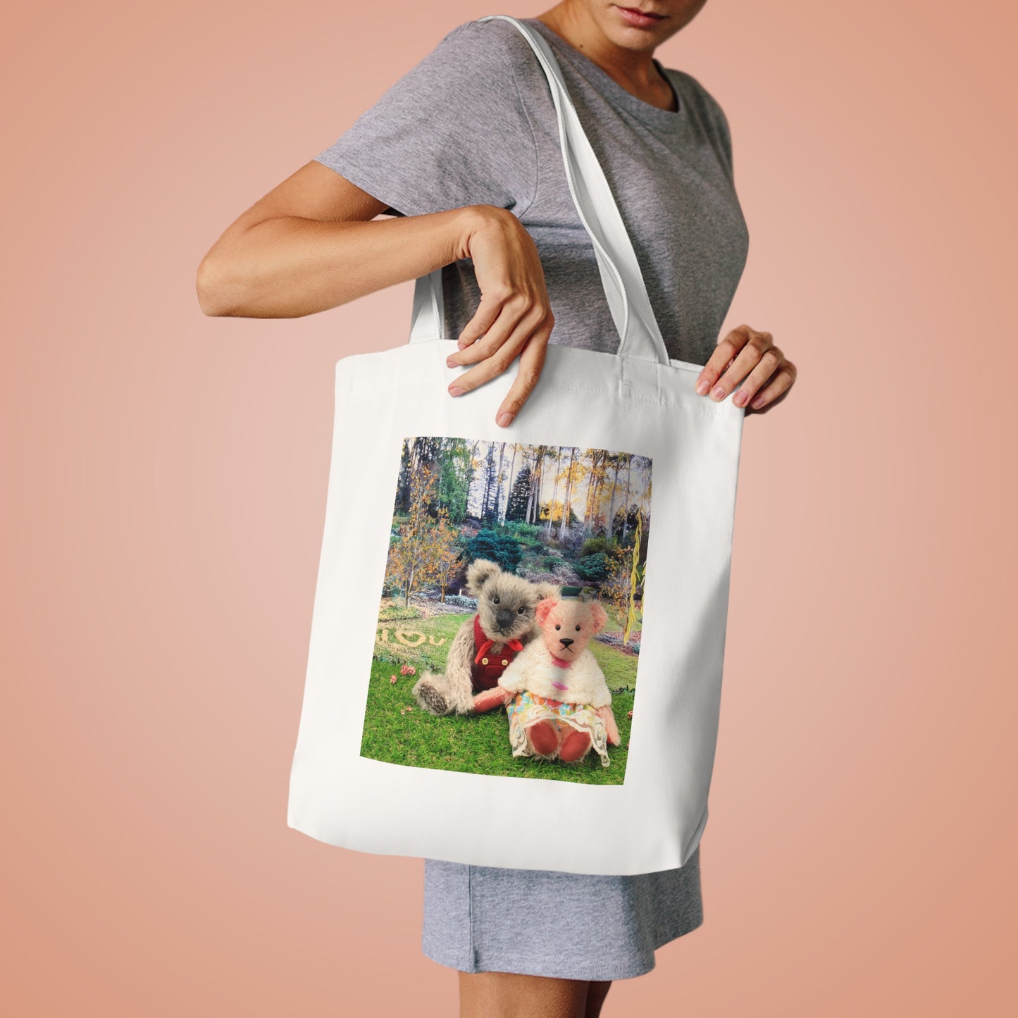 Whimsical Cotton Tote Bag with Cute Bear Design, Eco-Friendly Shopping Bag, Fun Gift for Animal Lovers, Cute Canvas Bag, Daily Use Tote