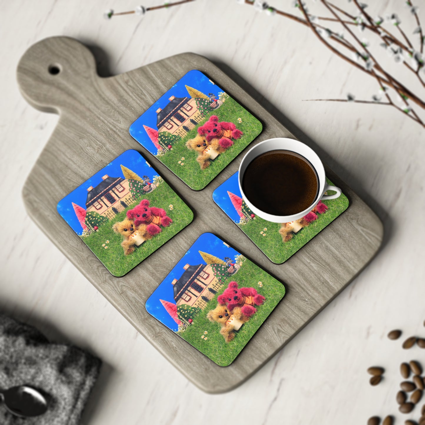 Charming Bear Coasters - Cozy Home Decor, Cute Animal Art, Ideal for Coffee Lovers, Gifts for Friends, Fun Kitchen Accessory