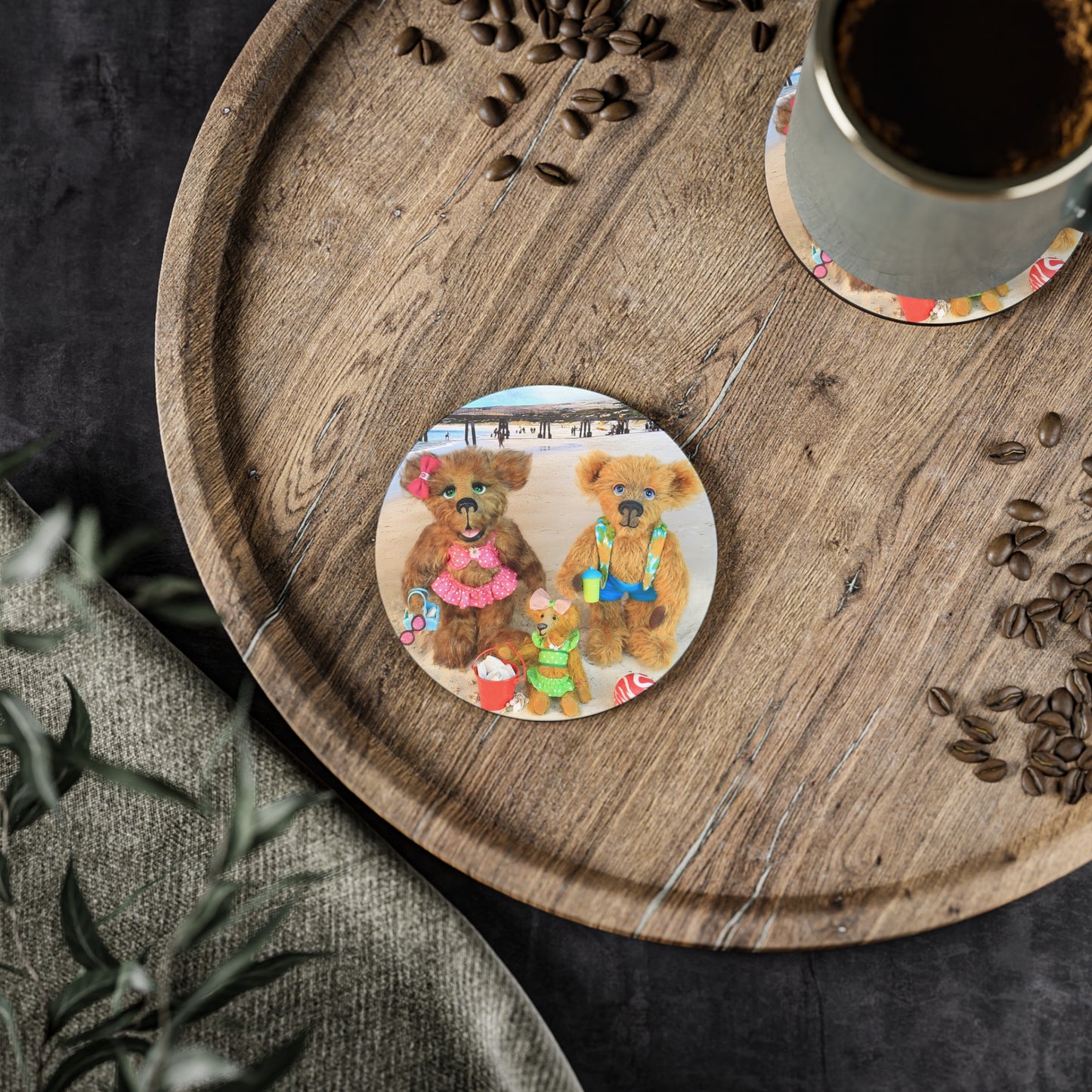 Beach-Themed Coasters with Cute Bears | Fun Gift for Summer Parties, Home Decor, Kitchen Accessories, Coaster Set, Drinkware