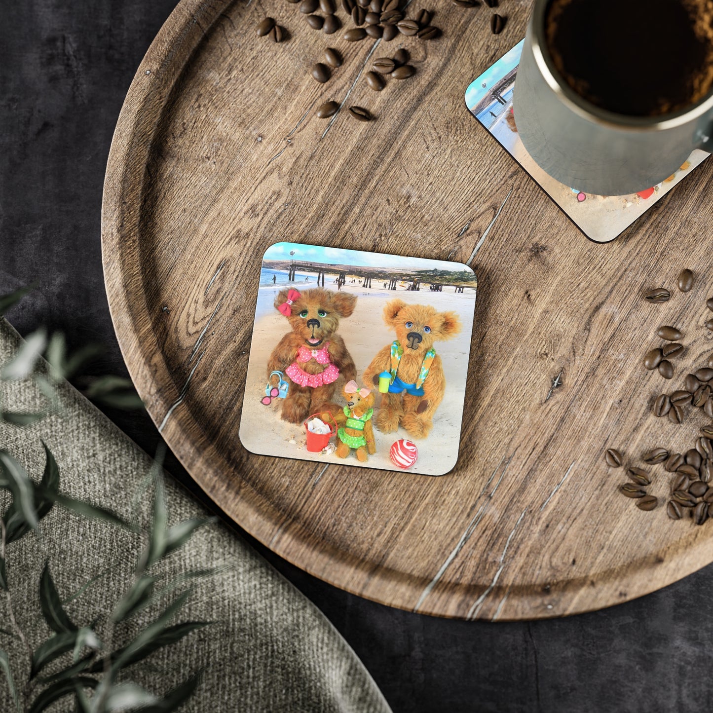 Beach-Themed Coasters with Cute Bears | Fun Gift for Summer Parties, Home Decor, Kitchen Accessories, Coaster Set, Drinkware