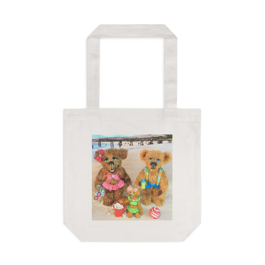 Beach Bears Cotton Tote Bag, Eco-Friendly Shopping Bag, Summer Travel Tote, Cute Gift for Animal Lovers, Reusable Beach Bag
