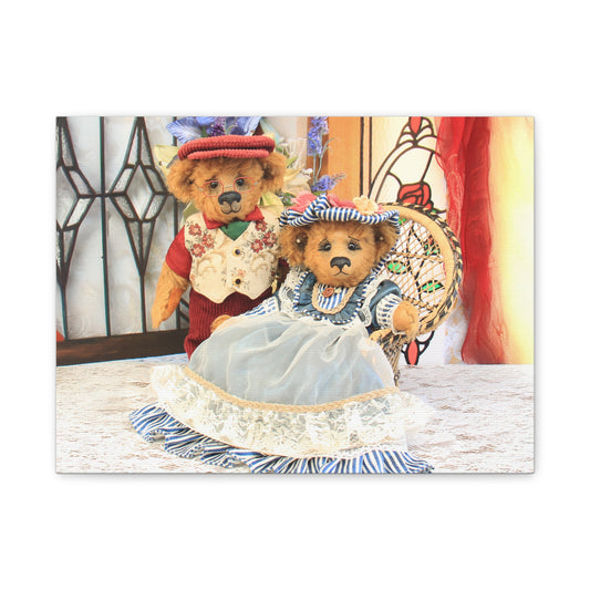 Charming Bear Couple Canvas Art Print, Kids Room Decor, Nursery Wall Art, Gift for Baby Shower, Vintage Teddy Bear Decor