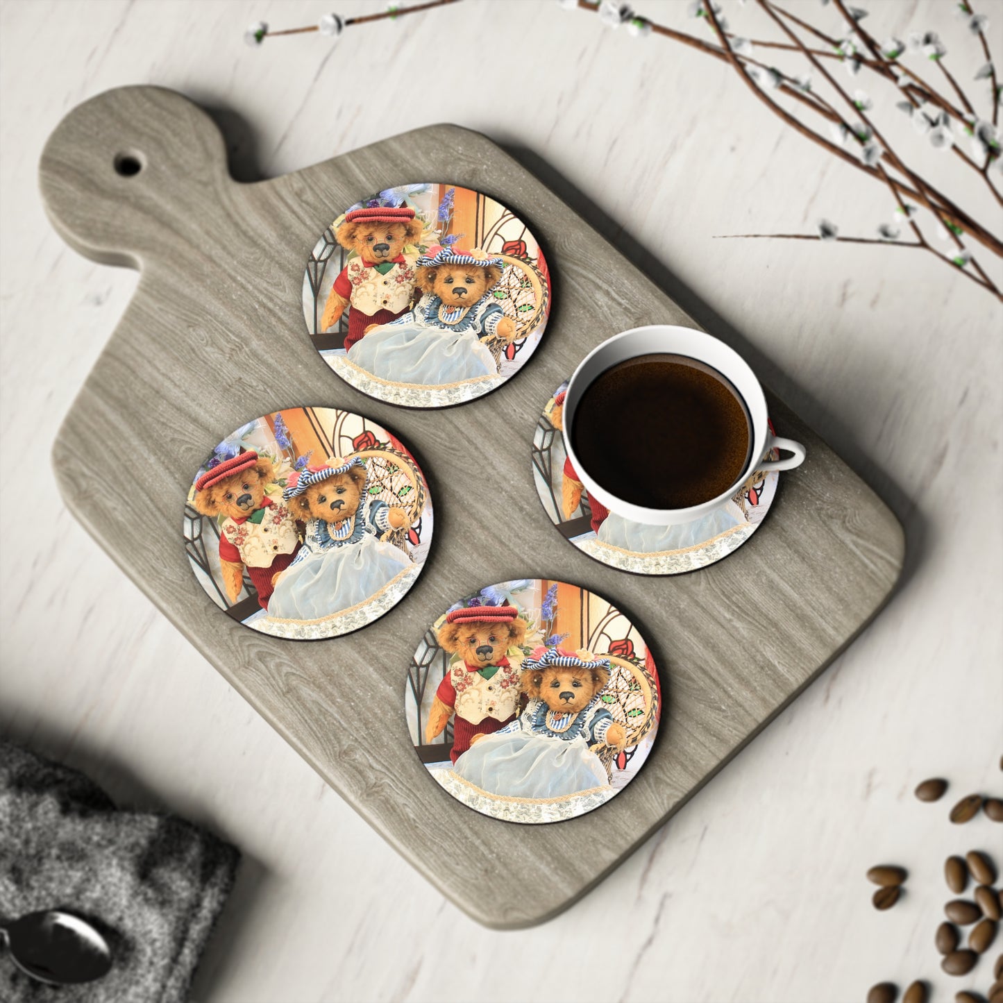 Charming Animal Coasters, Cute Bear Themed Drink Coasters, Home Bar Decor, Rustic Coaster Set, Unique Gifts for Animal Lovers