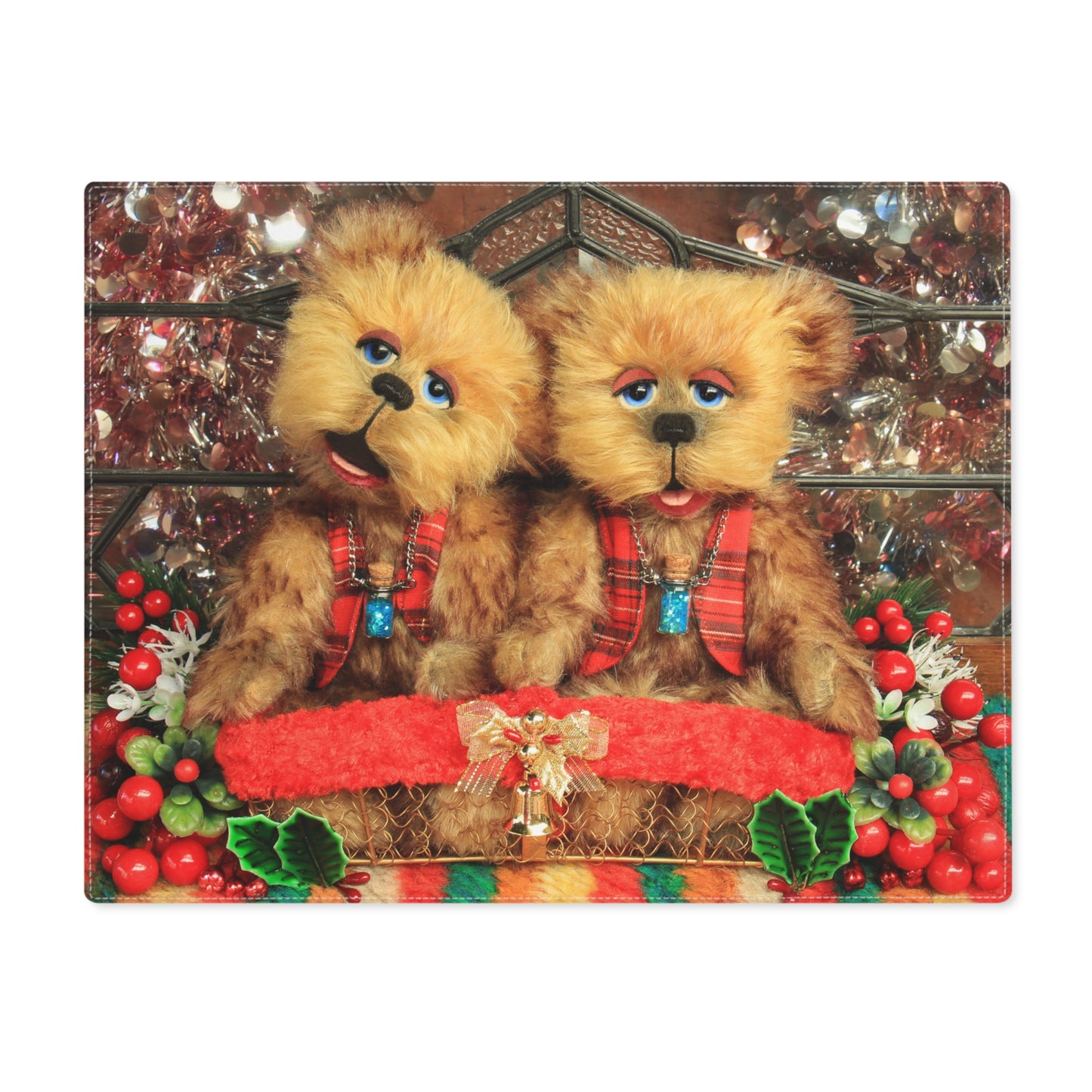 Premium Christmas Bears 100% Cotton Placemat, Holiday Home Decoration, Cute Animal Festive Gift