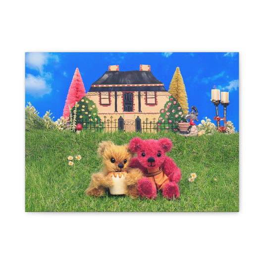 Whimsical Bear Art Canvas Print, Cute Home Decor, Children's Room Decor, Gift for Teddy Bear Lovers, Nursery Wall Art, Playful Canvas