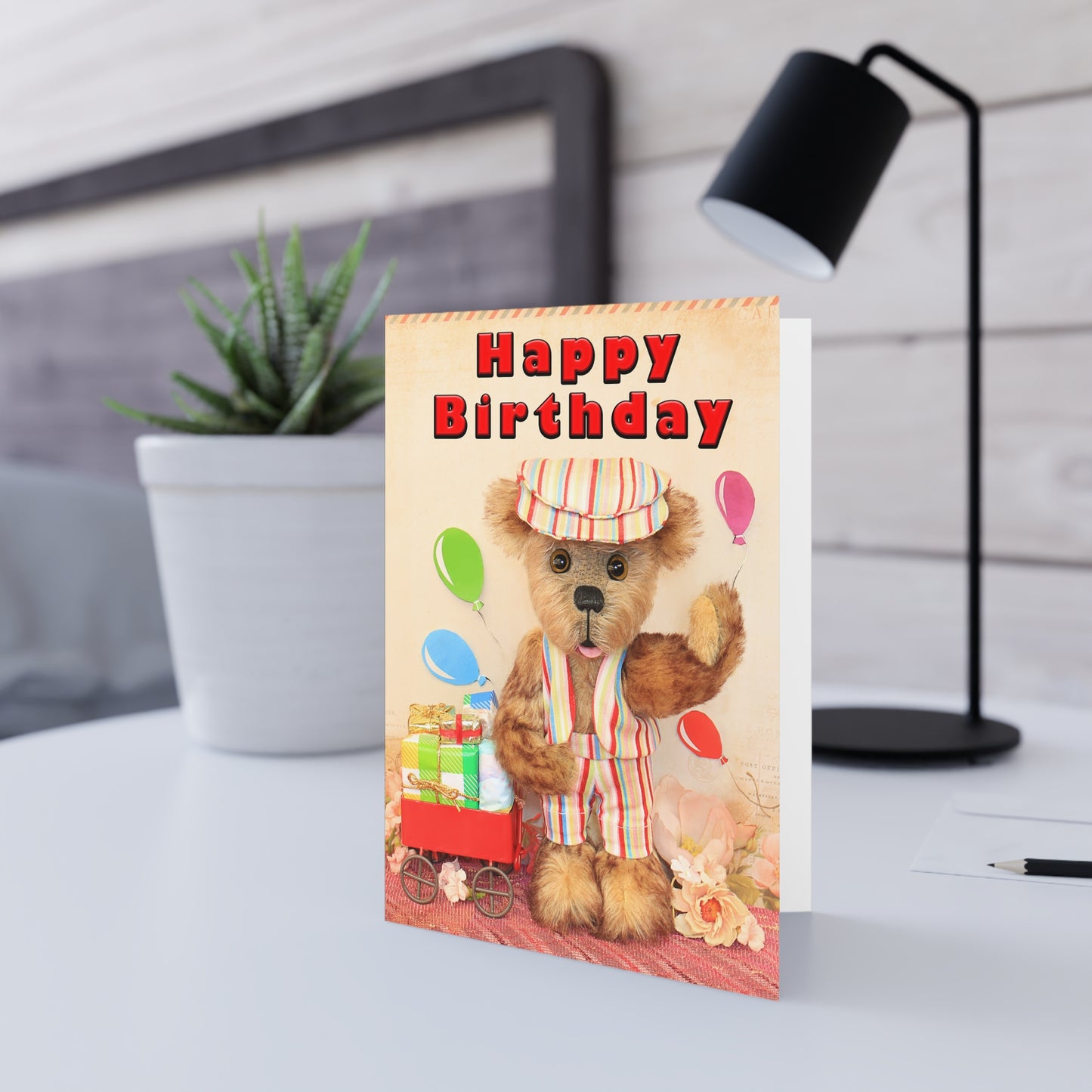 Happy Birthday Teddy Bear Greeting Cards, Cute Animal Cards, Birthday Wishes, Gift Cards, Kids Party Supplies