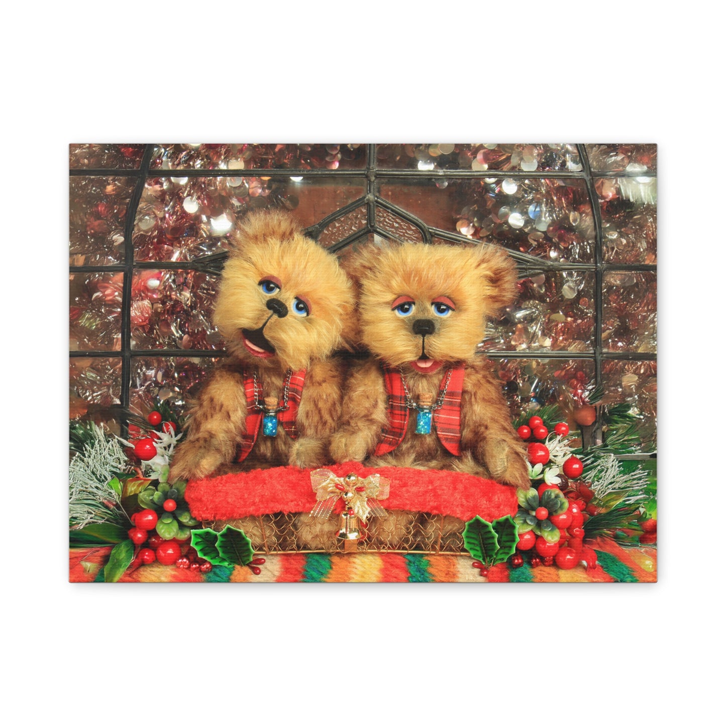 Whimsical Christmas Decor Bear Canvas Art Print, Cute Home Decor, Children's Room Decor, Gift for Teddy Bear Lovers, Nursery Wall Art, Playful Canvas