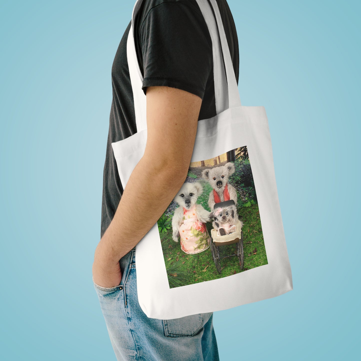 Whimsical Animal Print Tote Bag, Vintage Bear Tote, Eco-Friendly Bag, Gift for Animal Lovers, Cute Fashion Accessory