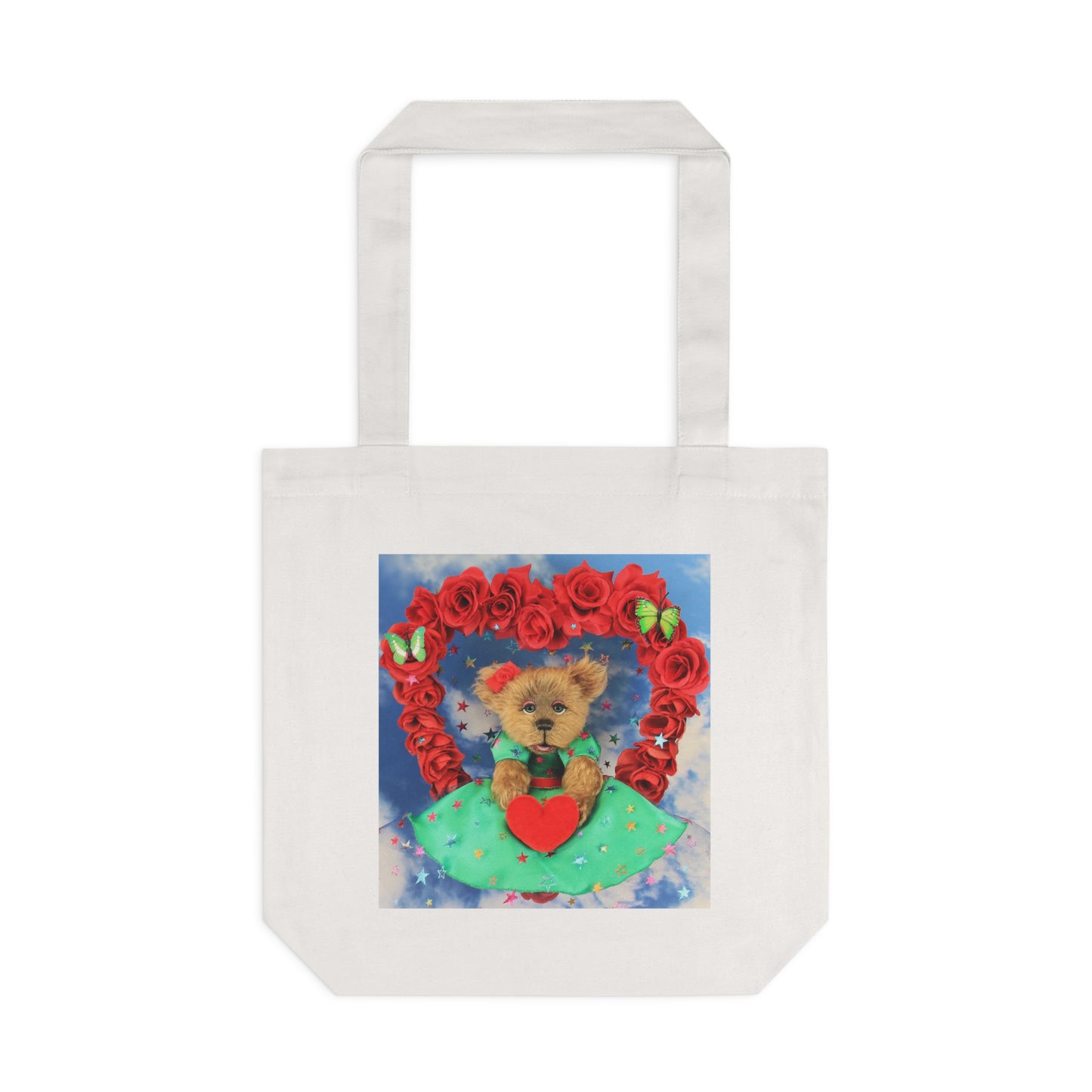 Cute Floral Bear Cotton Tote Bag, Reusable Shopping Bag, Eco-Friendly Gift, Valentine's Day Tote, Bear Lover's Accessory