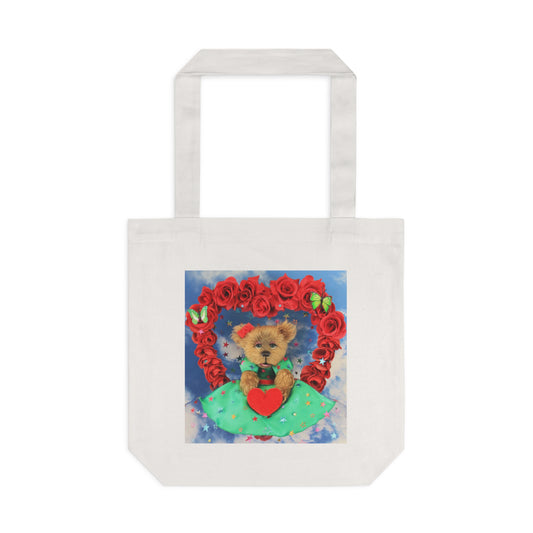 Cute Floral Bear Cotton Tote Bag, Reusable Shopping Bag, Eco-Friendly Gift, Valentine's Day Tote, Bear Lover's Accessory