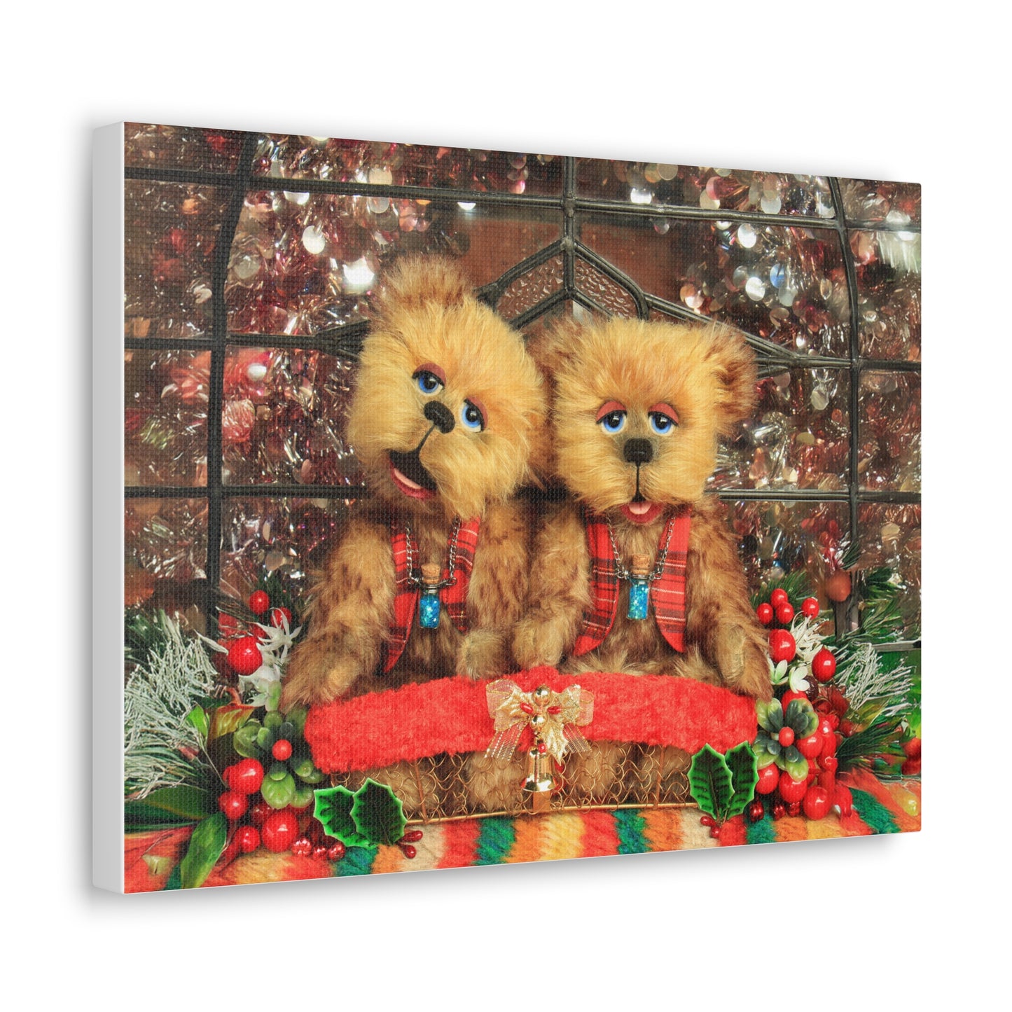 Whimsical Christmas Decor Bear Canvas Art Print, Cute Home Decor, Children's Room Decor, Gift for Teddy Bear Lovers, Nursery Wall Art, Playful Canvas