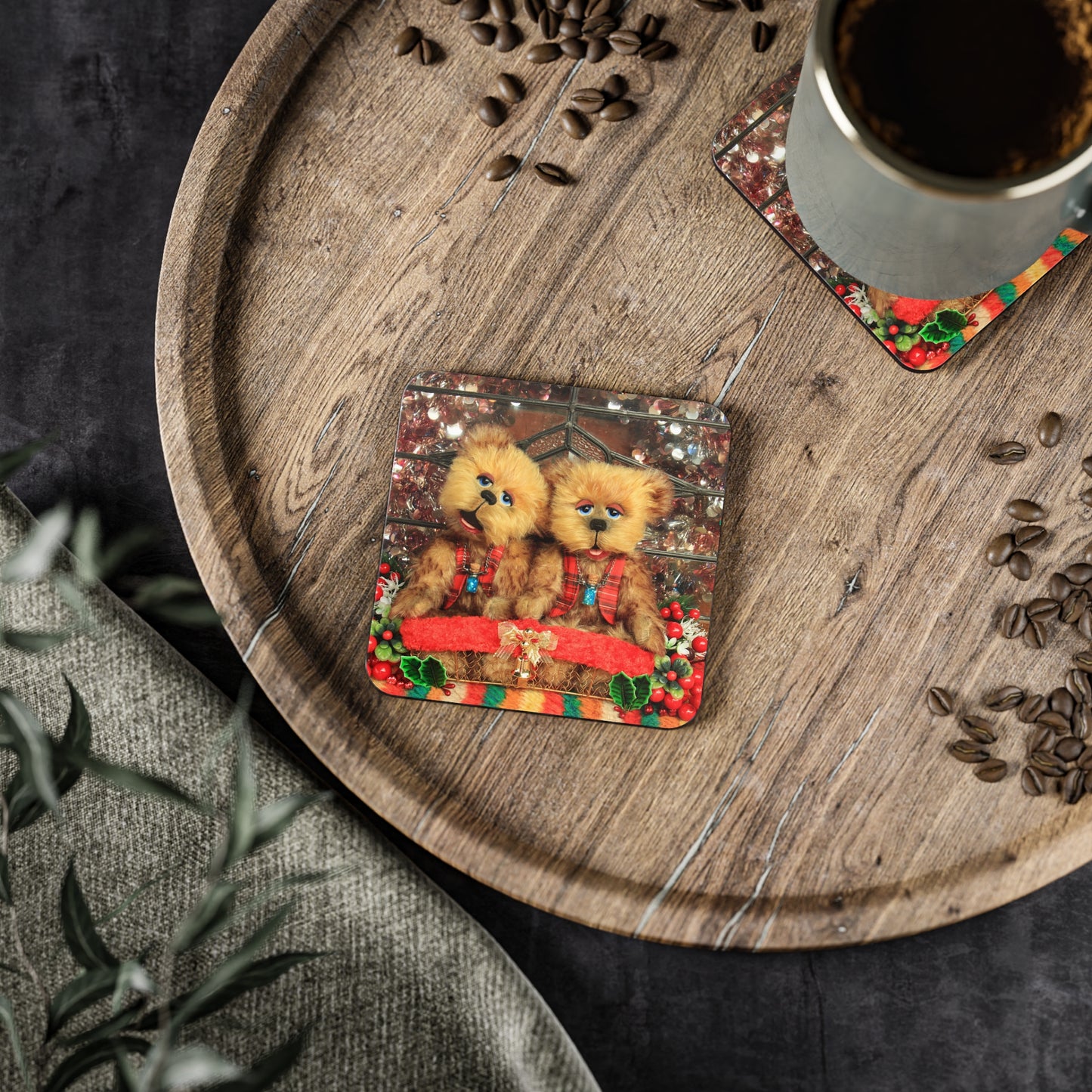 Festive Bear Coasters | Cute Home Decor | Holiday Drinkware | Animal Theme Decorations | Cozy Living Room Gift