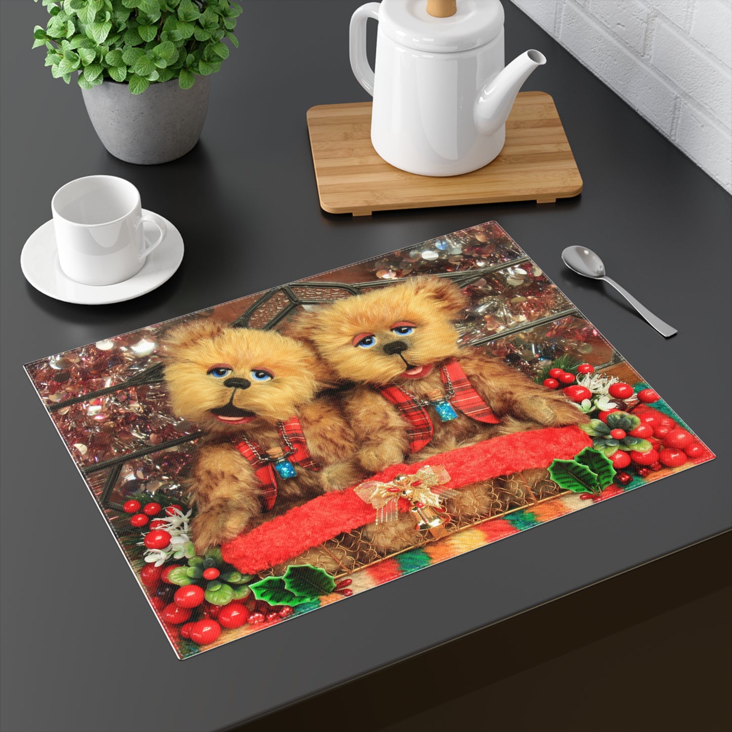 Premium Christmas Bears 100% Cotton Placemat, Holiday Home Decoration, Cute Animal Festive Gift