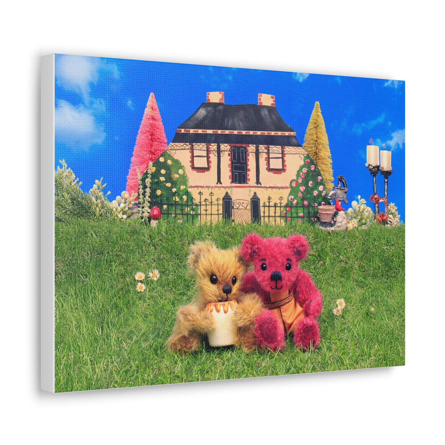 Whimsical Bear Art Canvas Print, Cute Home Decor, Children's Room Decor, Gift for Teddy Bear Lovers, Nursery Wall Art, Playful Canvas