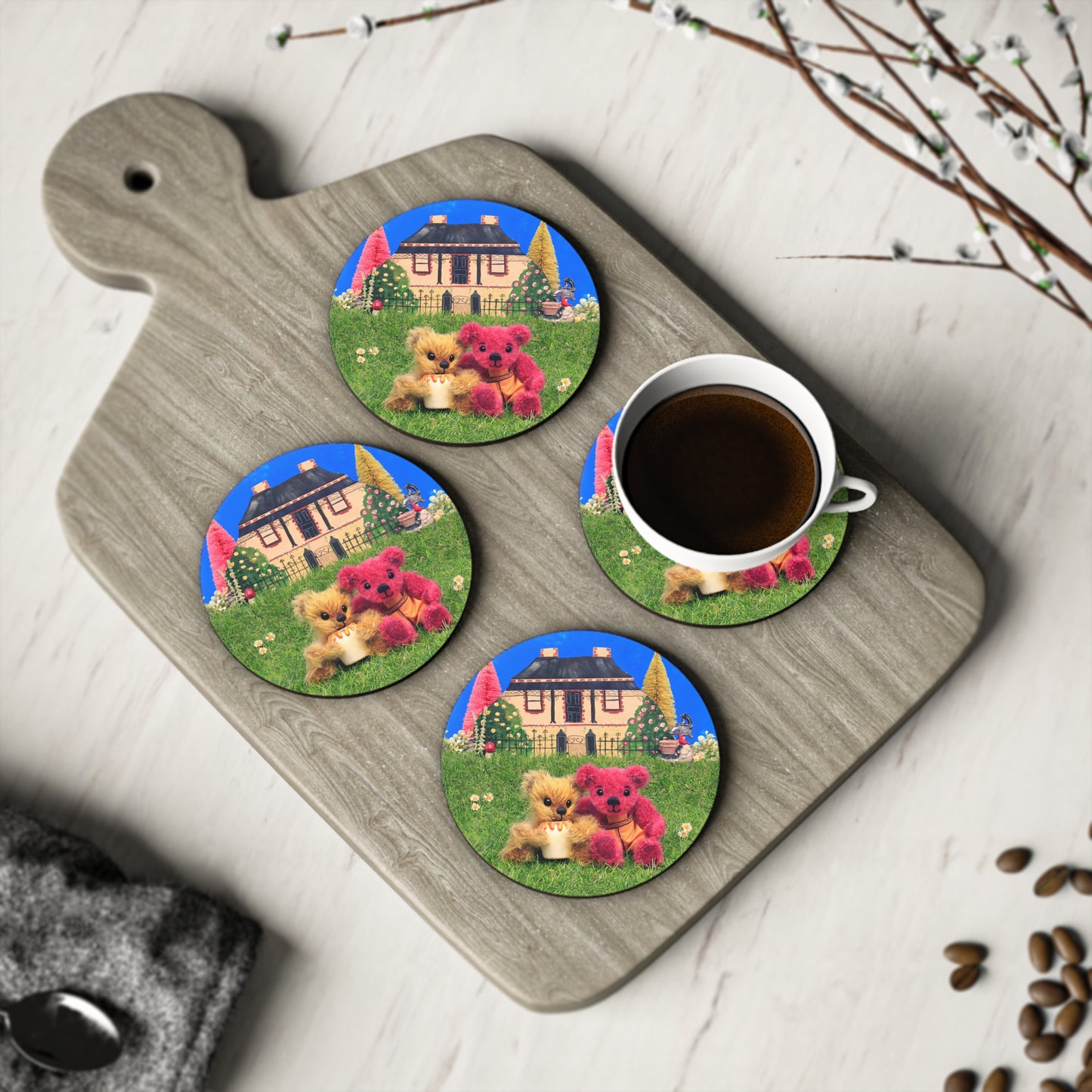 Charming Bear Coasters - Cozy Home Decor, Cute Animal Art, Ideal for Coffee Lovers, Gifts for Friends, Fun Kitchen Accessory