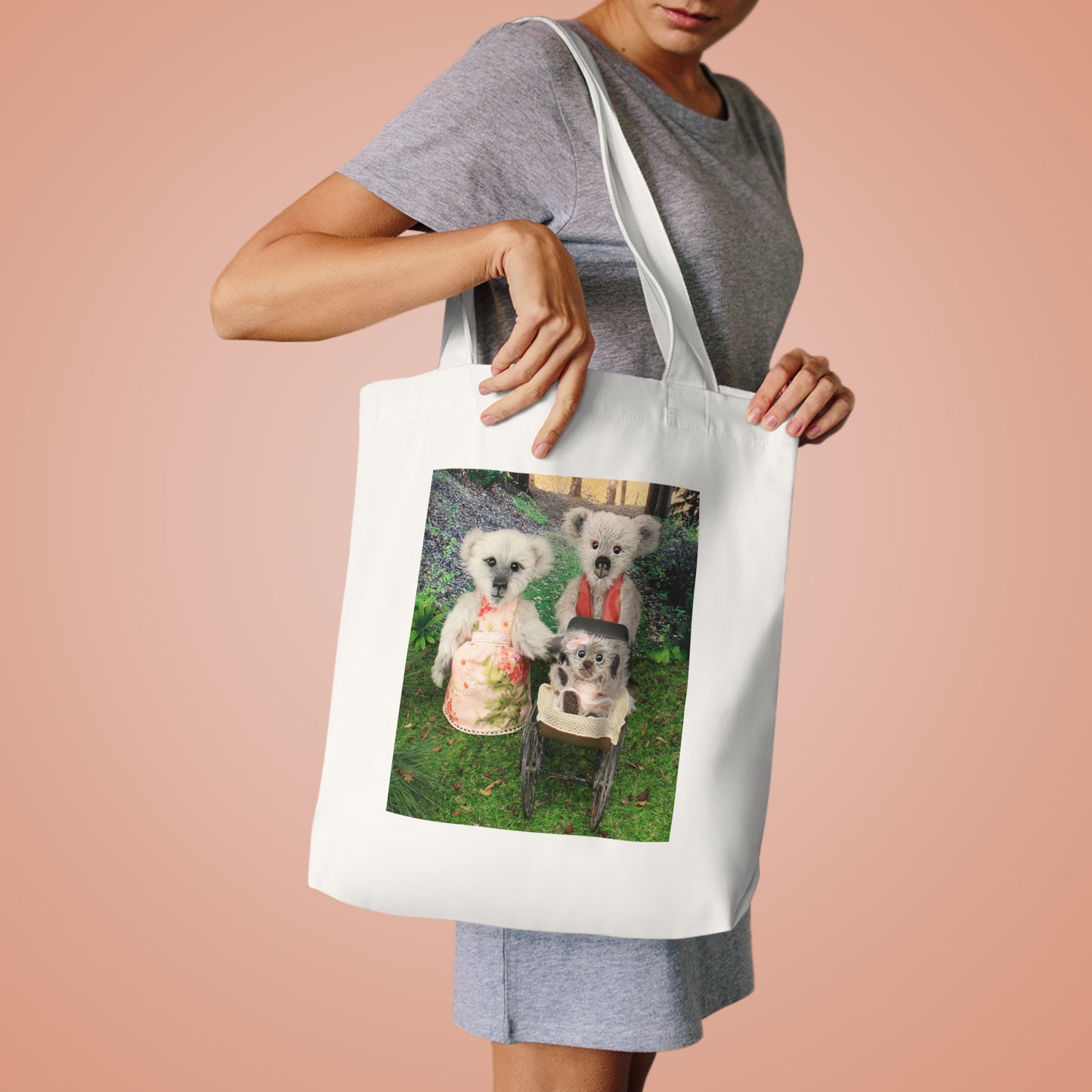 Whimsical Animal Print Tote Bag, Vintage Bear Tote, Eco-Friendly Bag, Gift for Animal Lovers, Cute Fashion Accessory