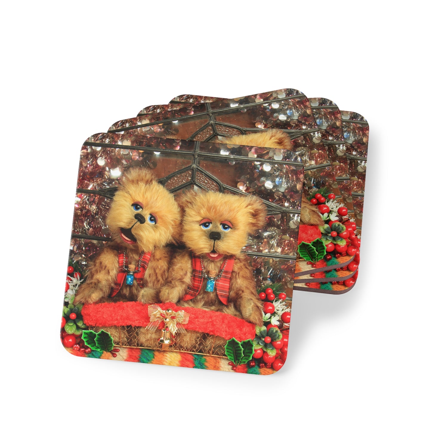 Festive Bear Coasters | Cute Home Decor | Holiday Drinkware | Animal Theme Decorations | Cozy Living Room Gift