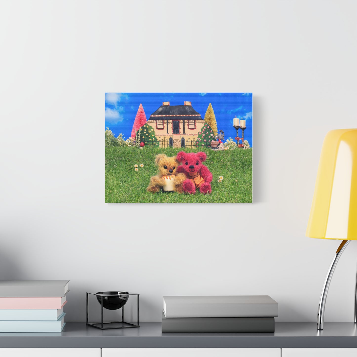 Whimsical Bear Art Canvas Print, Cute Home Decor, Children's Room Decor, Gift for Teddy Bear Lovers, Nursery Wall Art, Playful Canvas