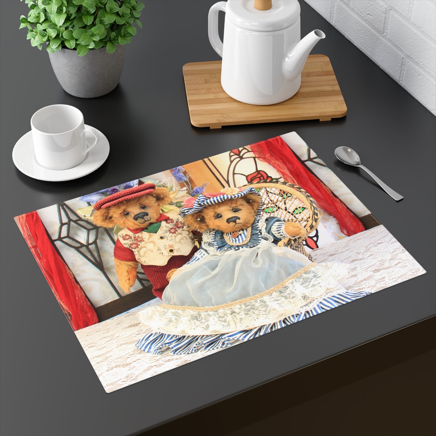 Premium Adorable Bear-Themed 100% Cotton Placemat, Table Decor, Kids' Placemat, Animal Art, Cute Bear Gifts