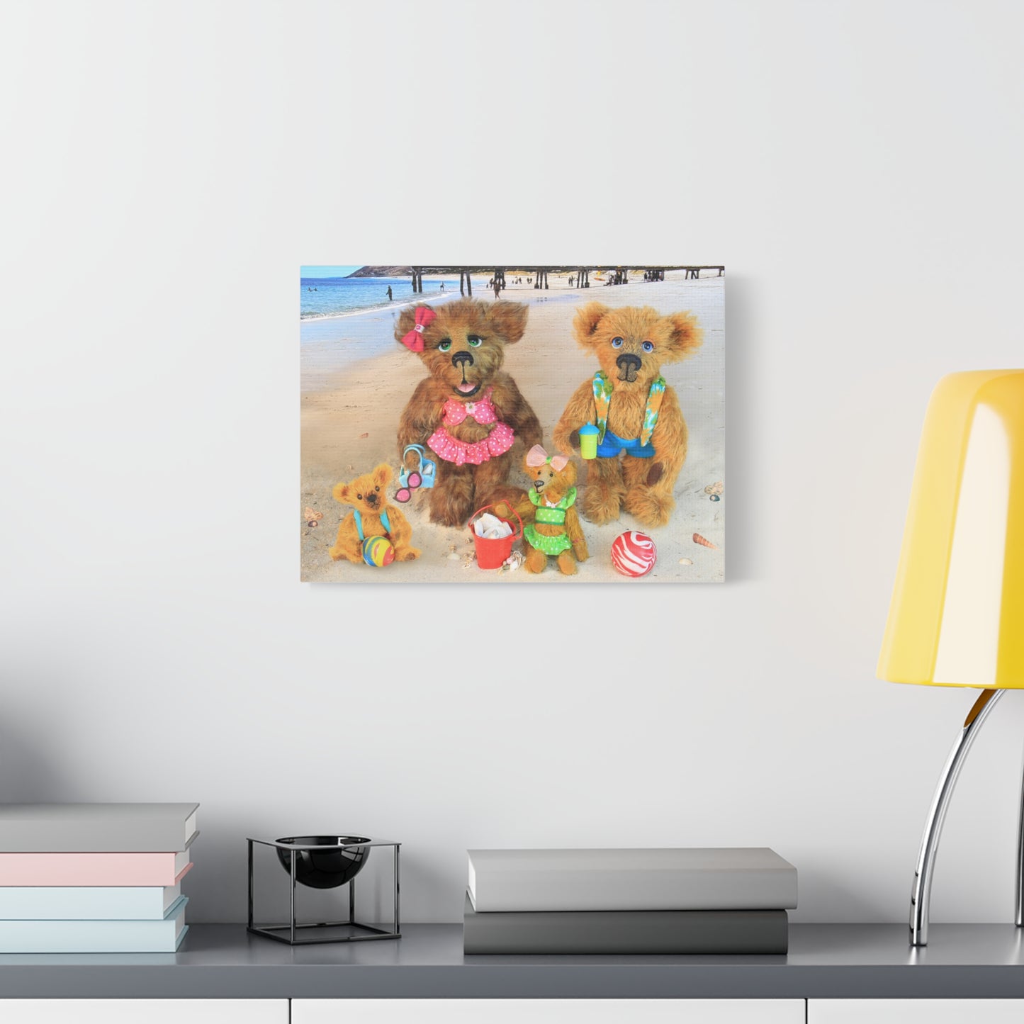 Whimsical Bear Art Canvas Print, Cute Home Decor, Summer Vibes, Child's Room Decoration, Gift for Animal Lovers