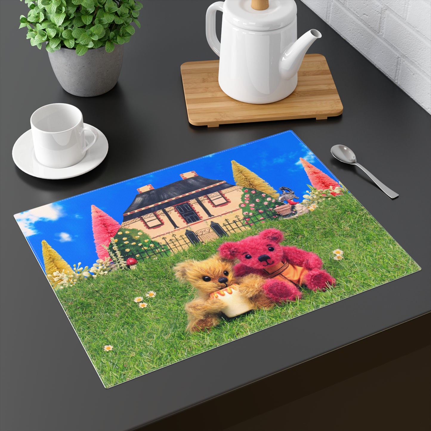 Premium Whimsical Bear 100% Cotton Placemat, Cute Home Decor, Gift for Teddy Bear Lovers