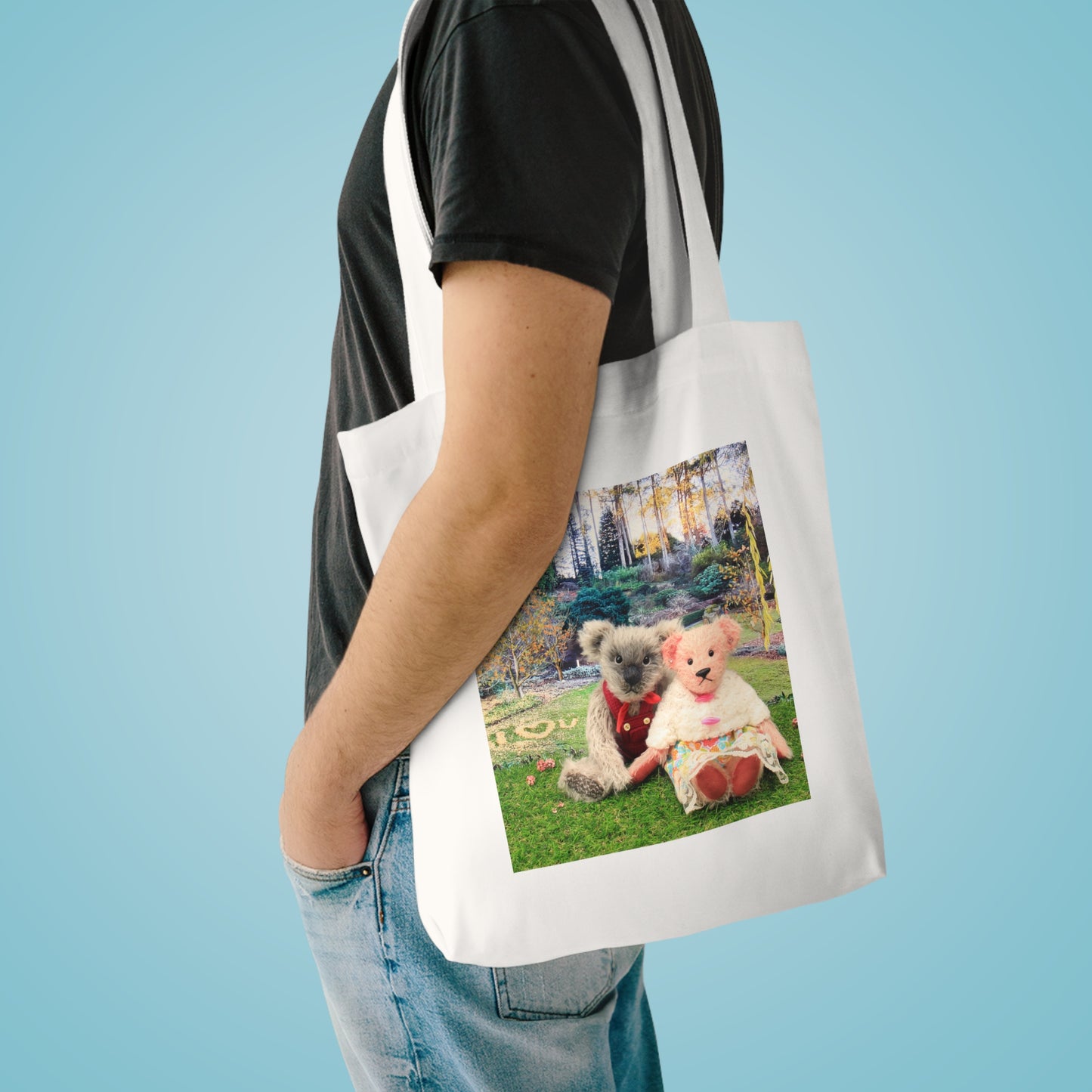 Whimsical Cotton Tote Bag with Cute Bear Design, Eco-Friendly Shopping Bag, Fun Gift for Animal Lovers, Cute Canvas Bag, Daily Use Tote